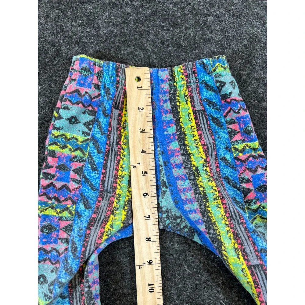 Vintage Kids Multi Color Geometric Abstract Print Fleece Joggers Pants 90s Surf